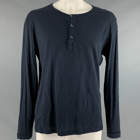 THEORY Size XL Navy Cotton Henley Pullover
